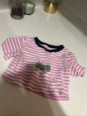 Kill Crew Pink & White Striped Tee with Navy Neck